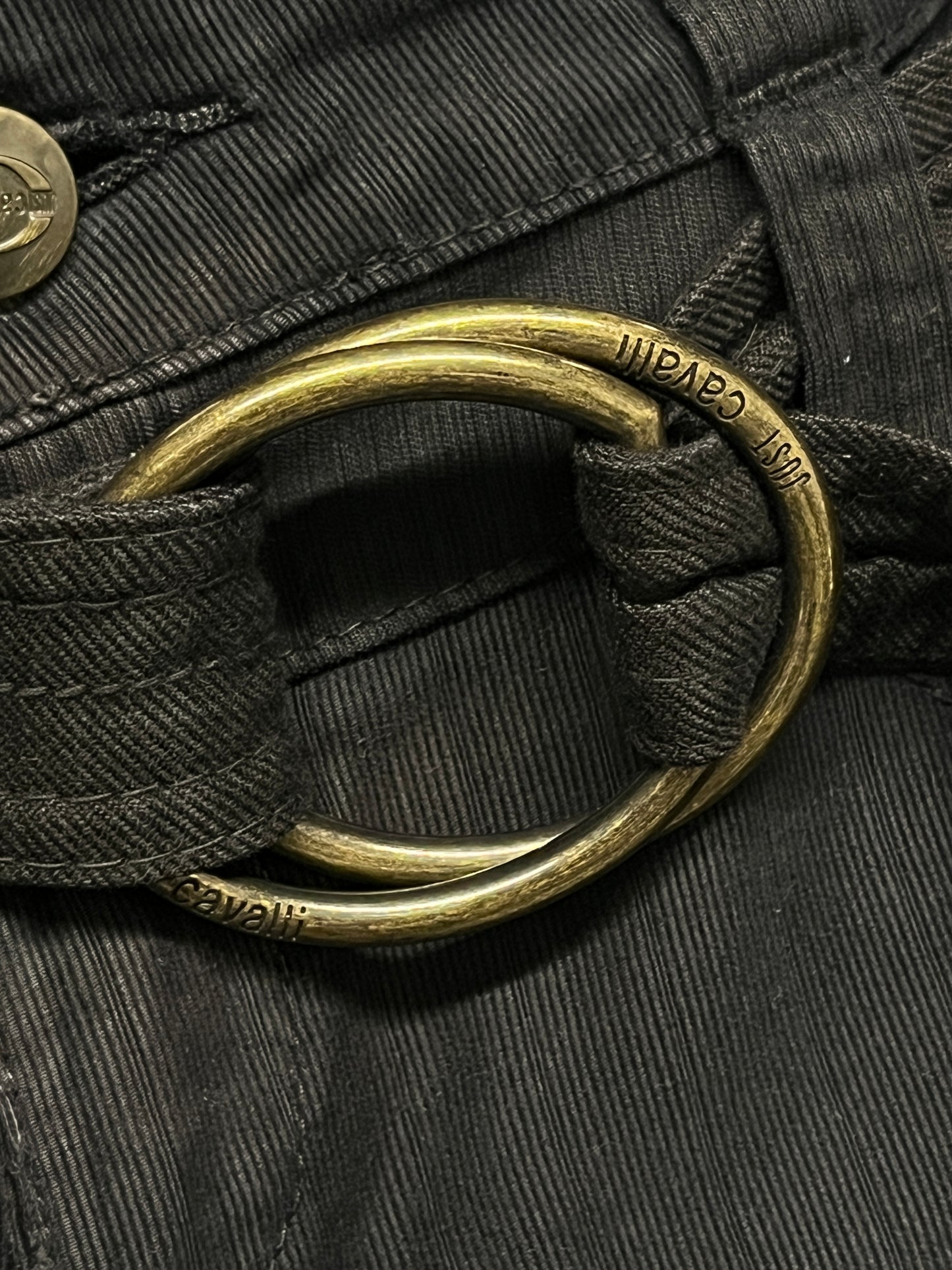 ROBERTO CAVALLI cotton black belted trousers (XL)