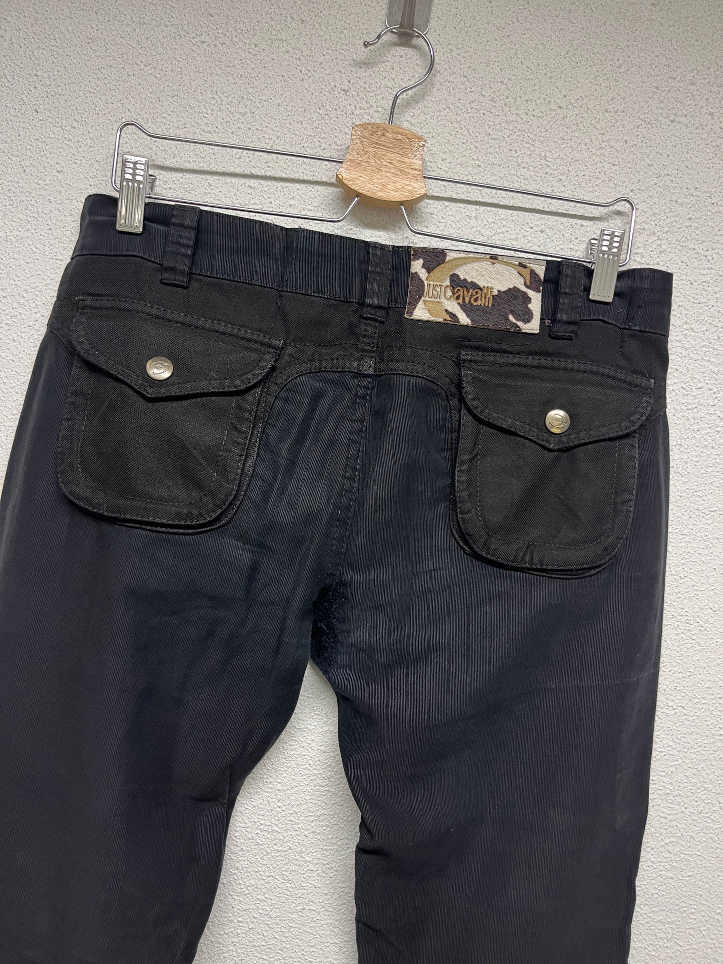 ROBERTO CAVALLI cotton black belted trousers (XL)