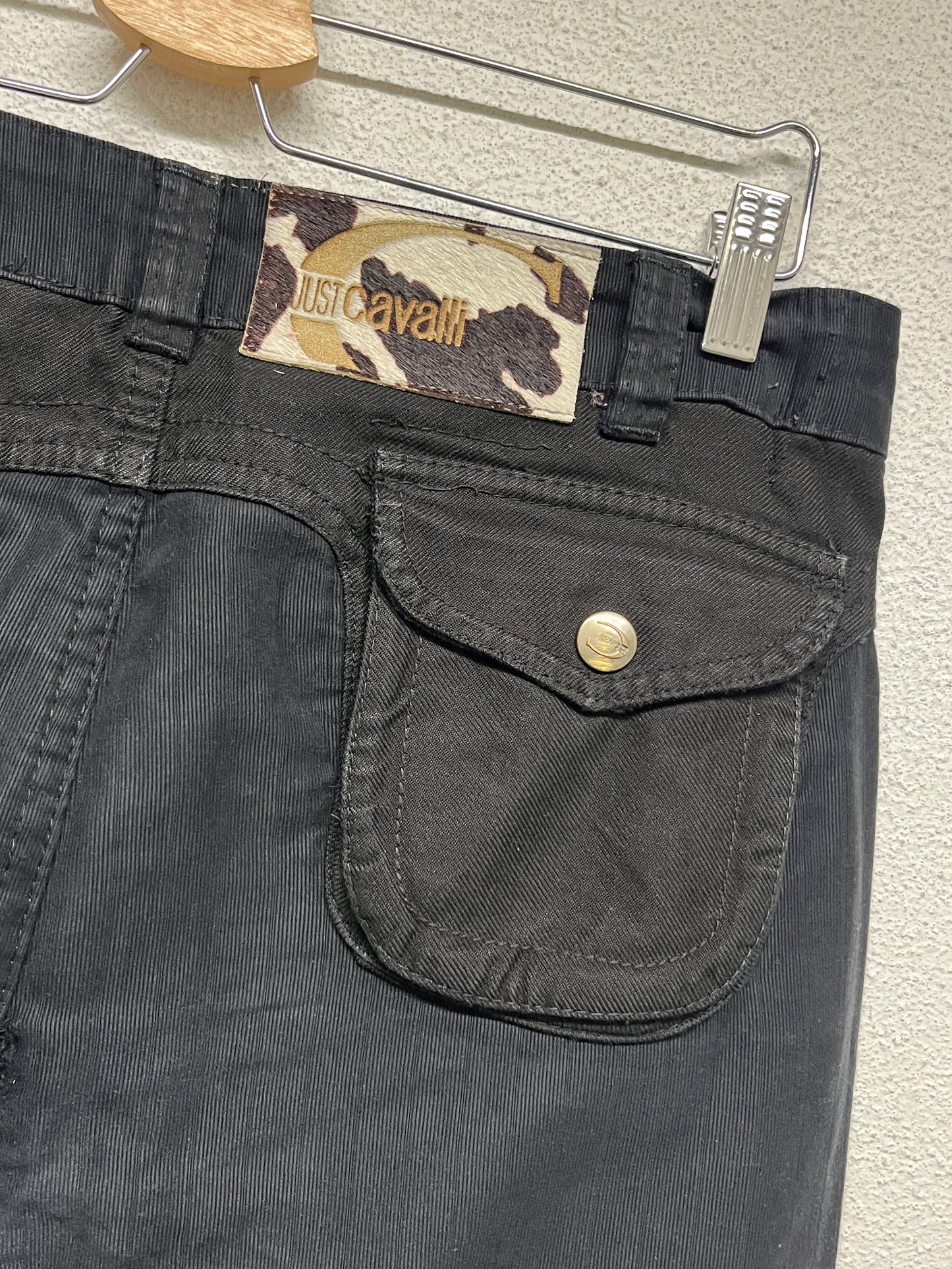 ROBERTO CAVALLI cotton black belted trousers (XL)