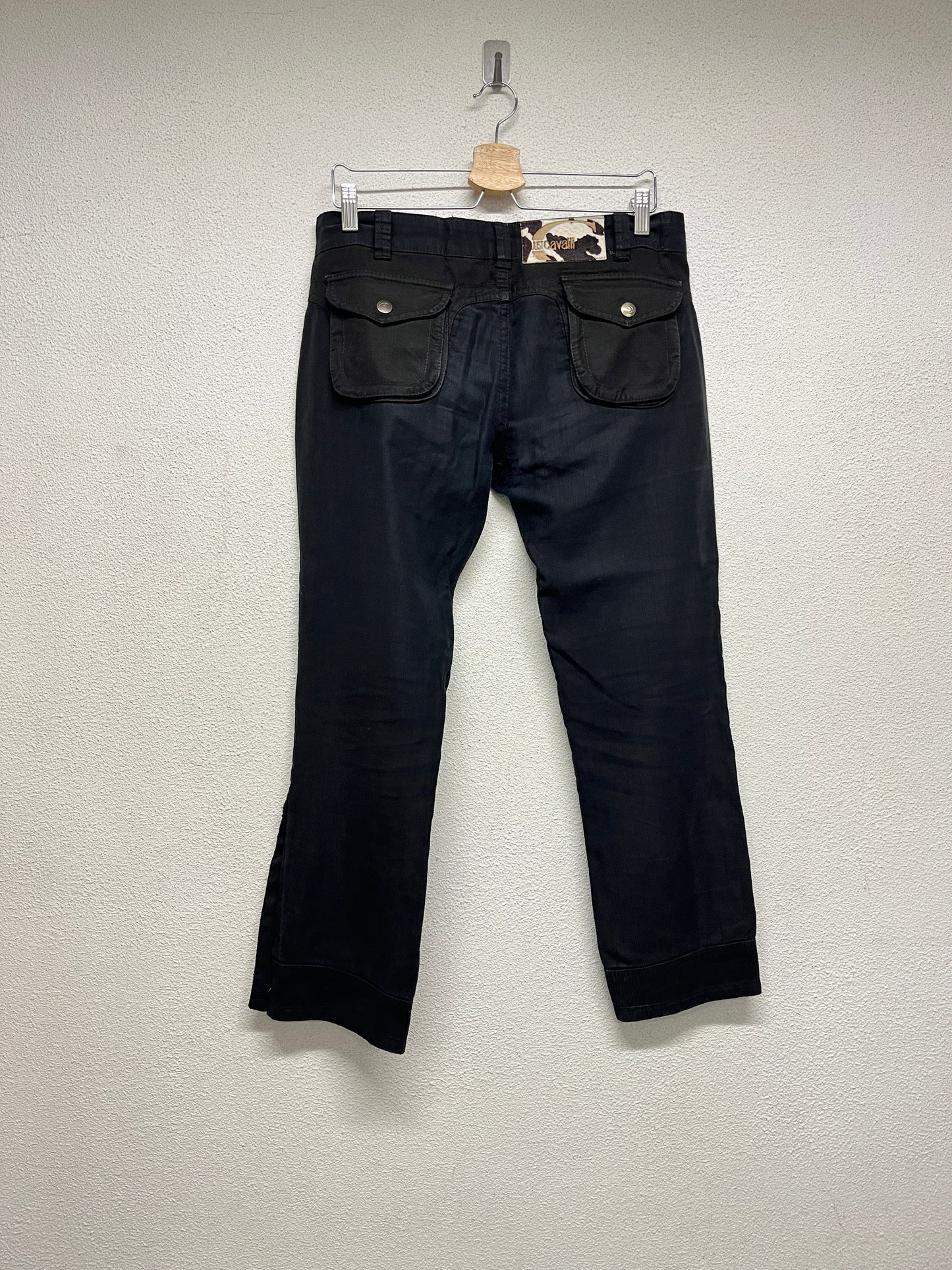 ROBERTO CAVALLI cotton black belted trousers (XL)
