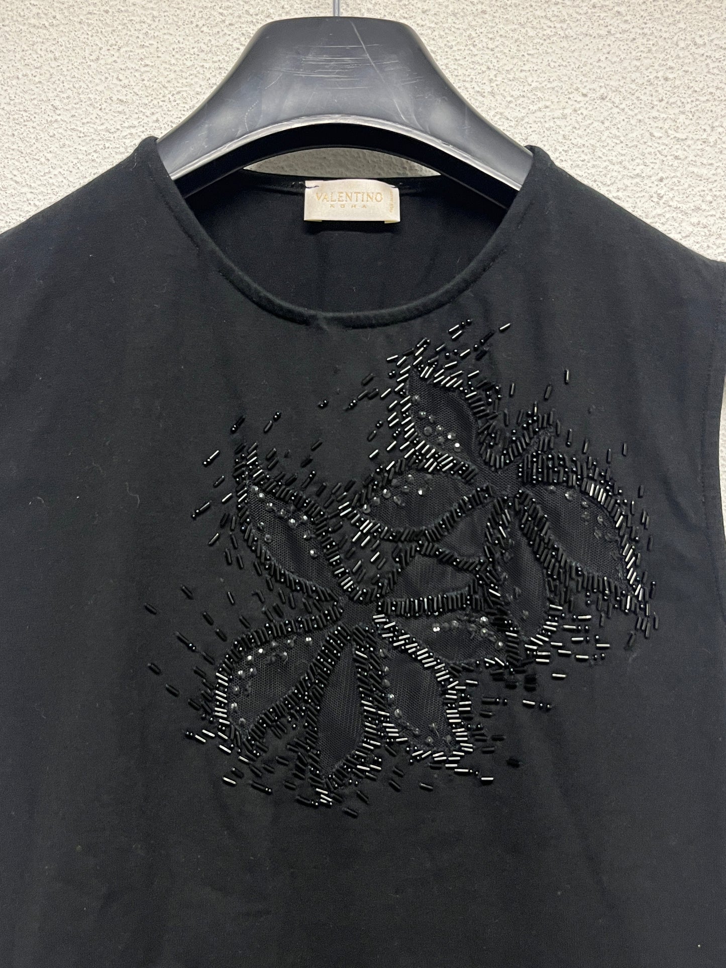 VALENTINO black cotton sleeveless beaded top (S)