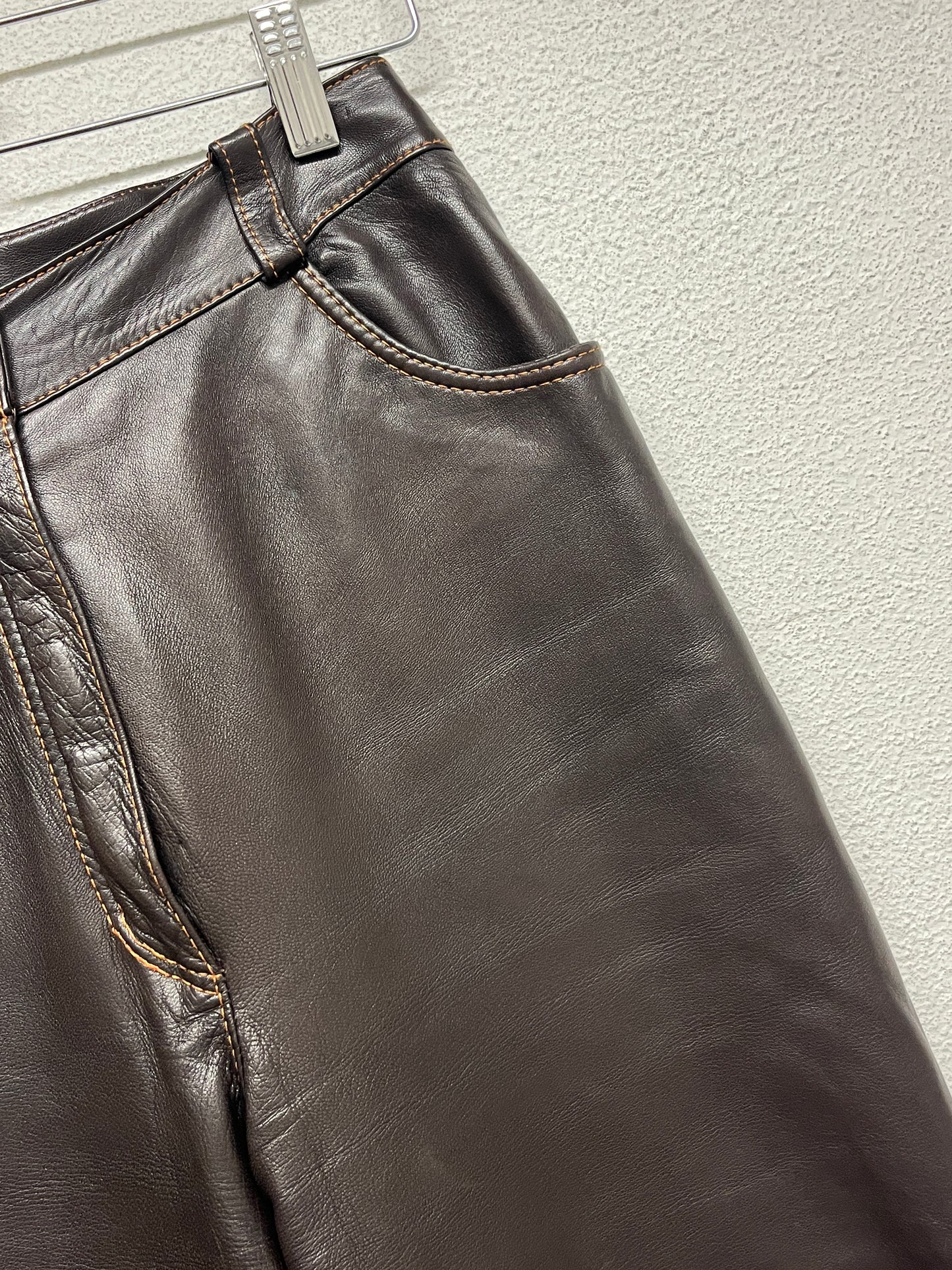 VINTAGE brown biker leather trousers (XS)