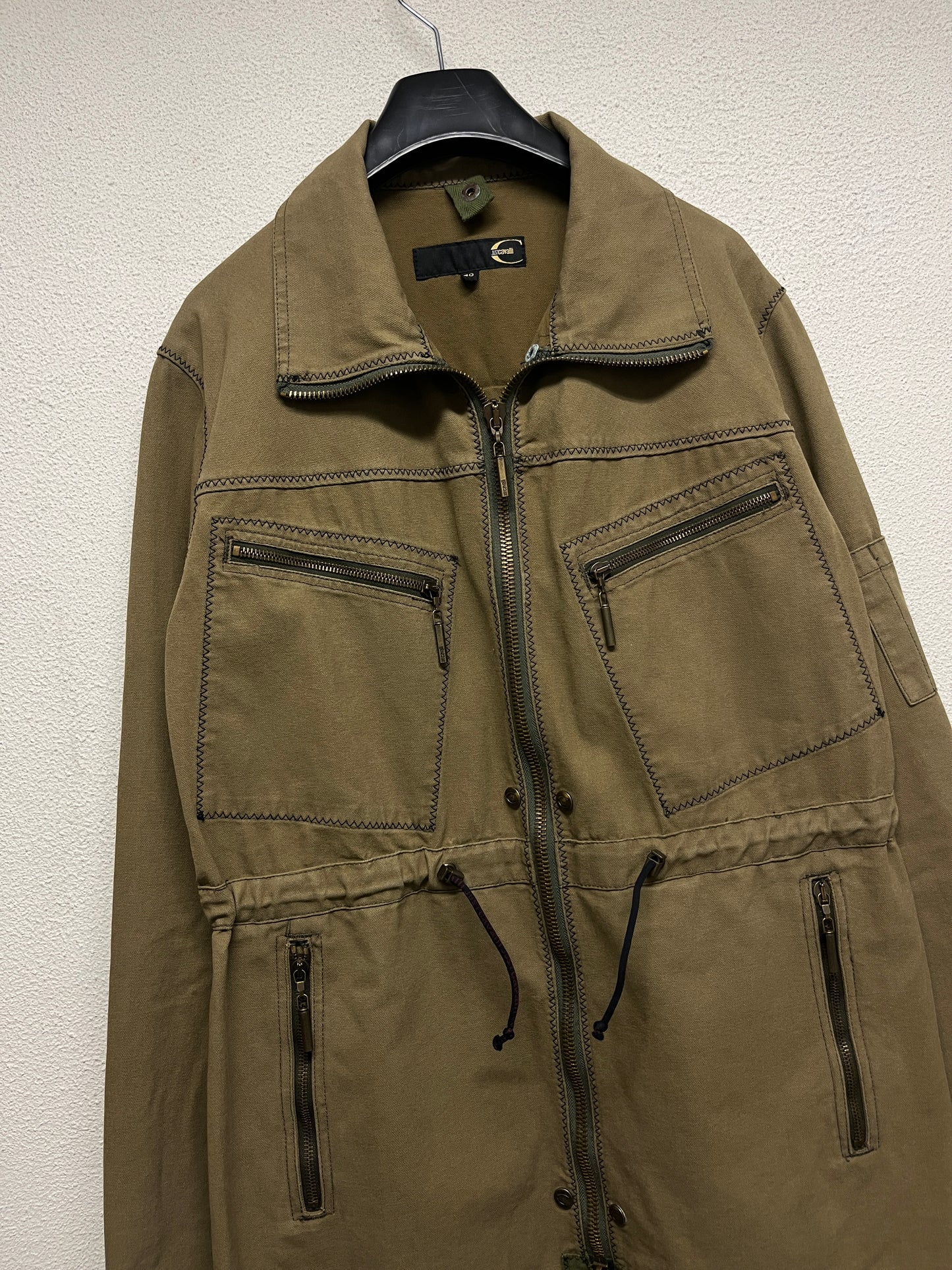 ROBERTO CAVALLI khaki military cargo belted coat (M)