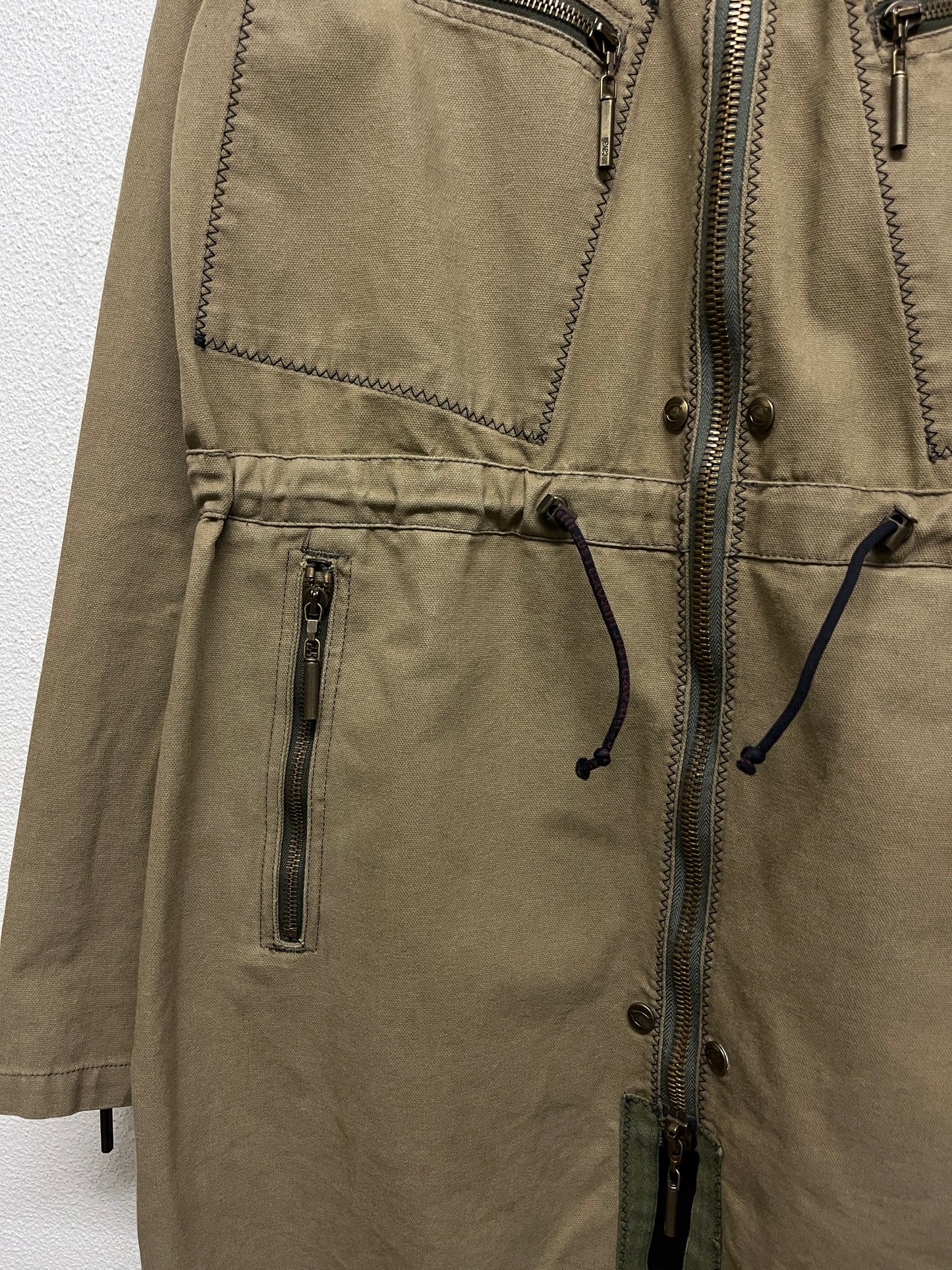 ROBERTO CAVALLI khaki military cargo belted coat (M)
