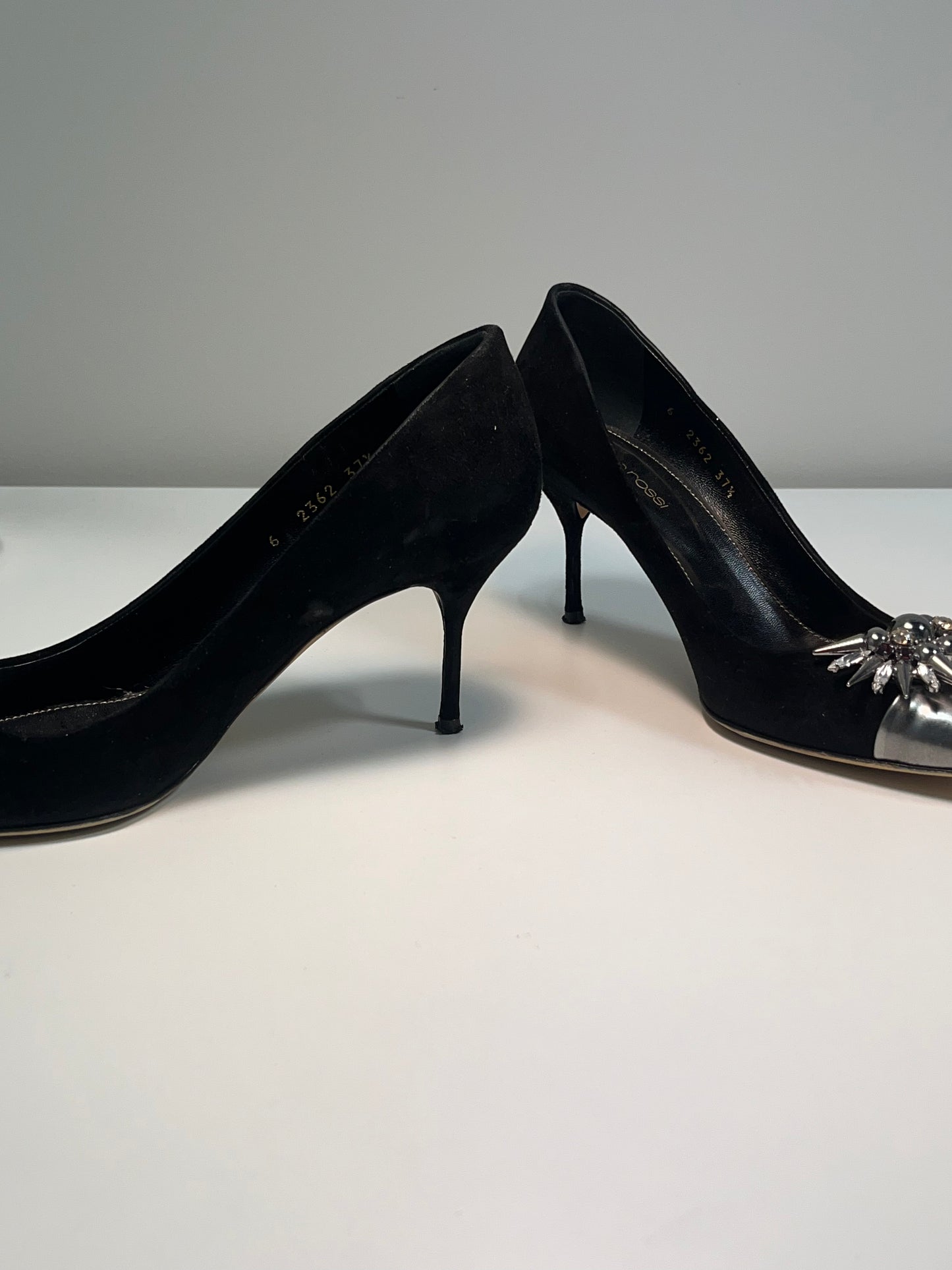 SERGIO ROSSI black leather Shoes with embellished silver details (37.5)