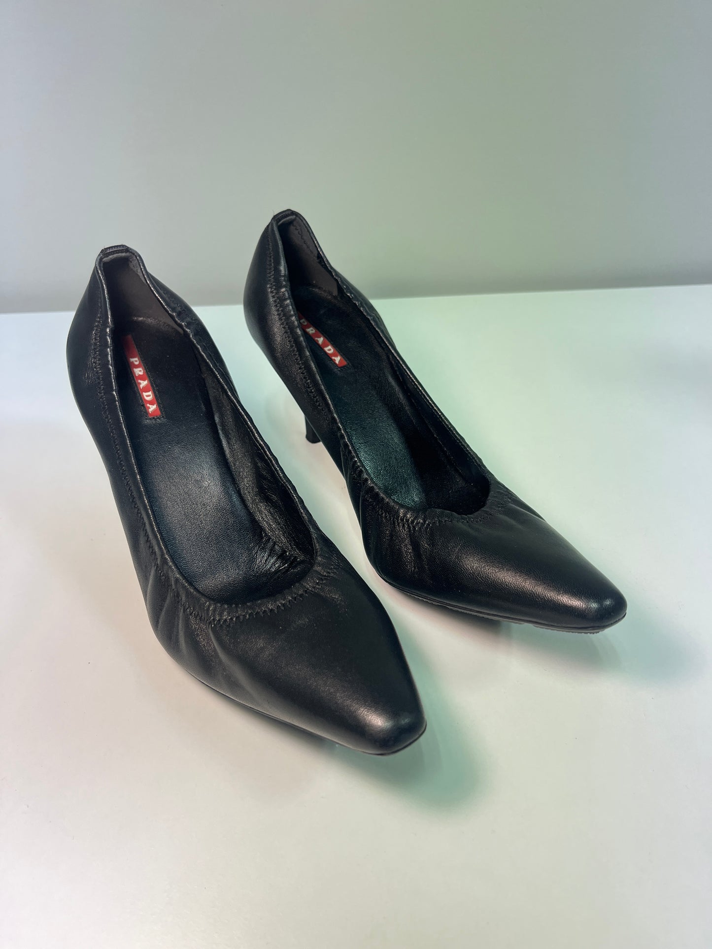 PRADA Linea Rossa leather pointy heels (38)