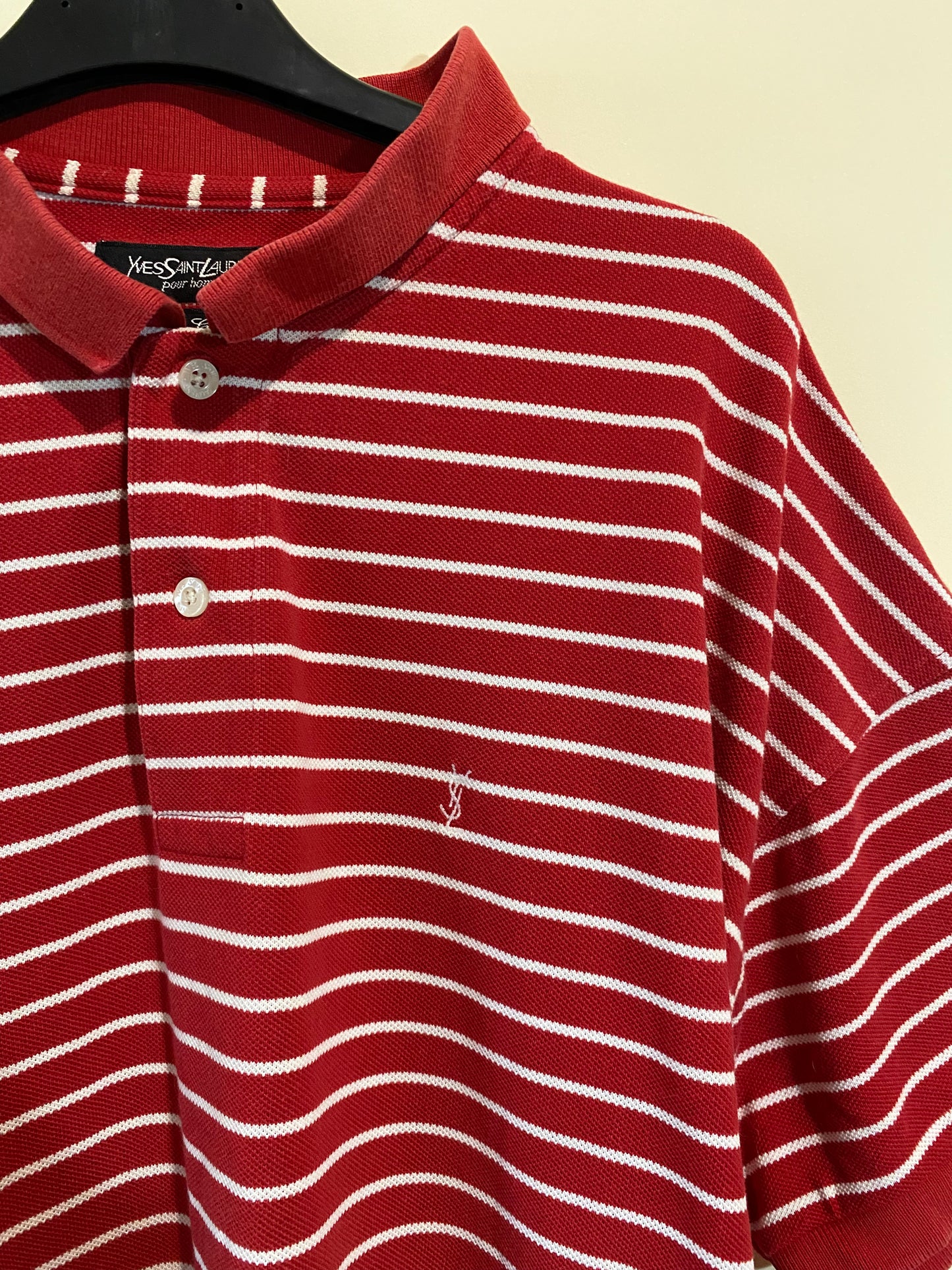 YVES SAINT LAURENT red striped polo (xl)