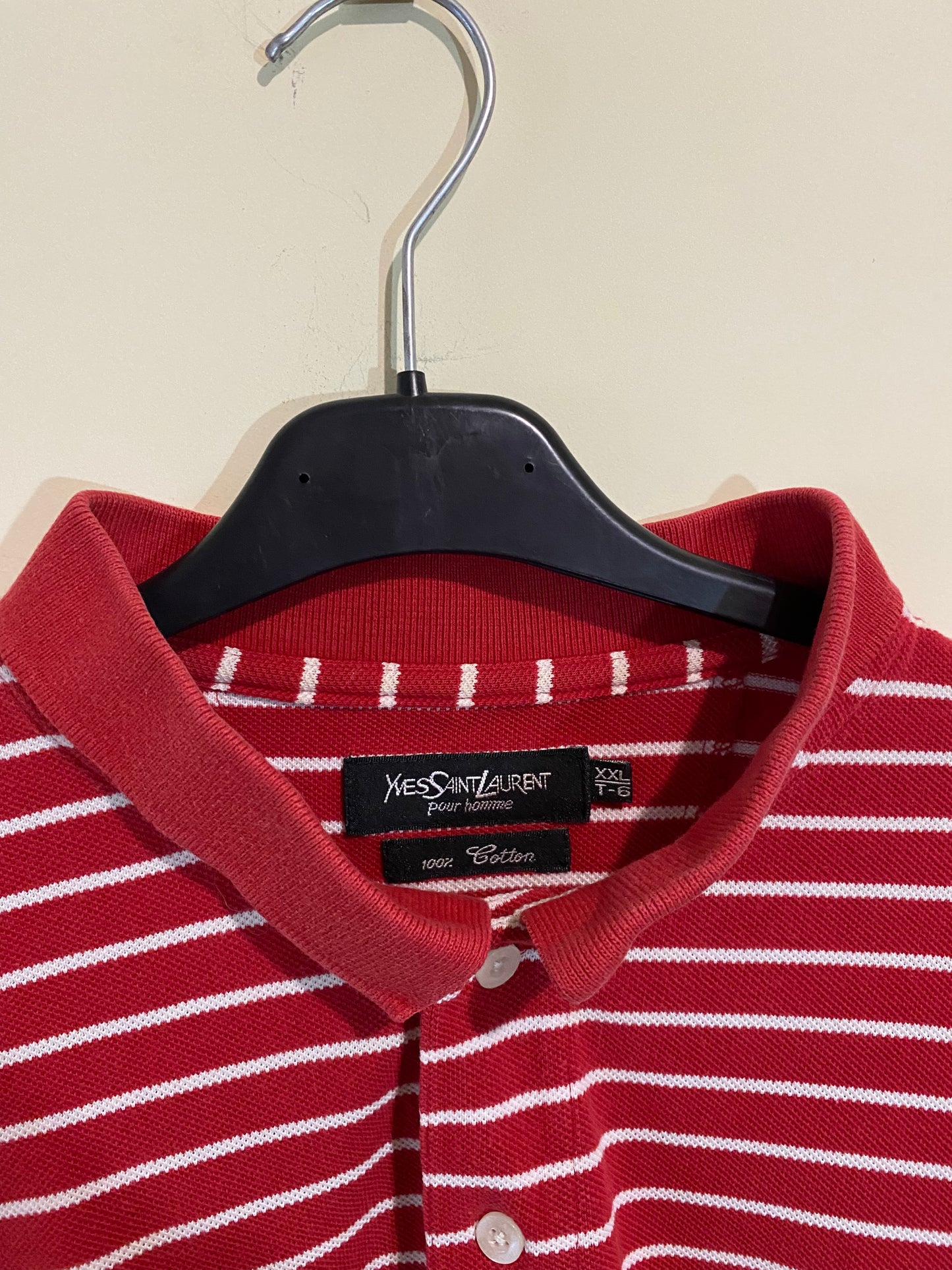 YVES SAINT LAURENT red striped polo (xl)