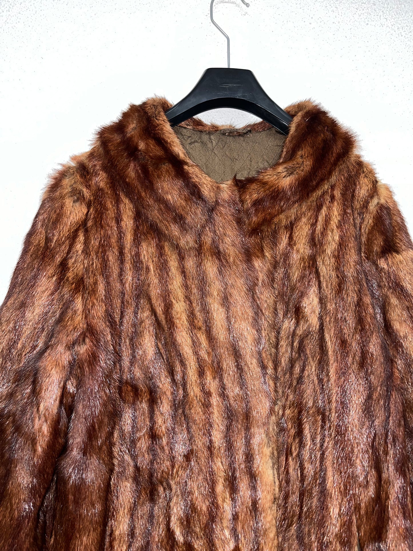 VINTAGE 90s striped brown asymmetrical midi real fur coat (M)