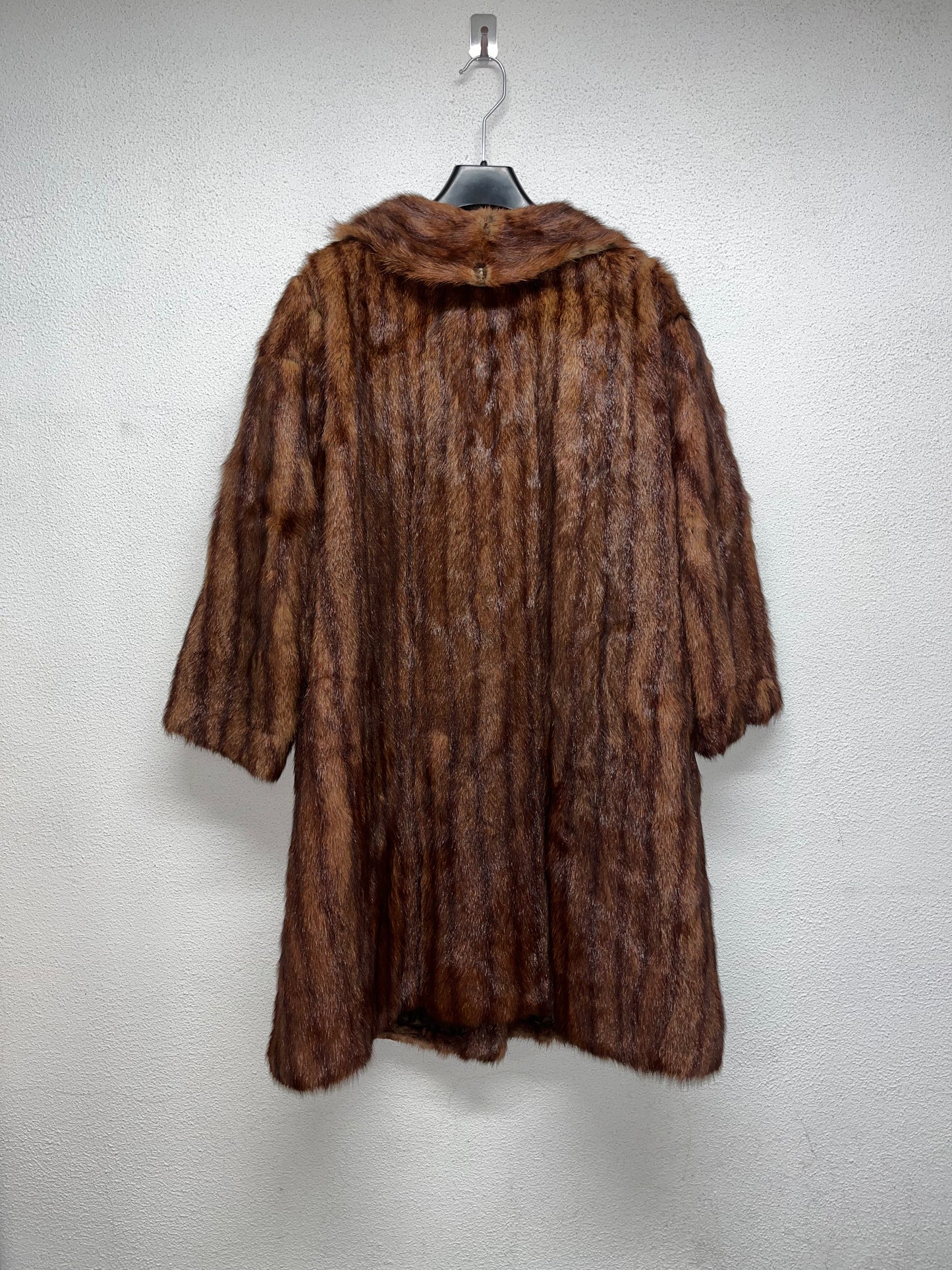 VINTAGE 90s striped brown asymmetrical midi real fur coat (M)