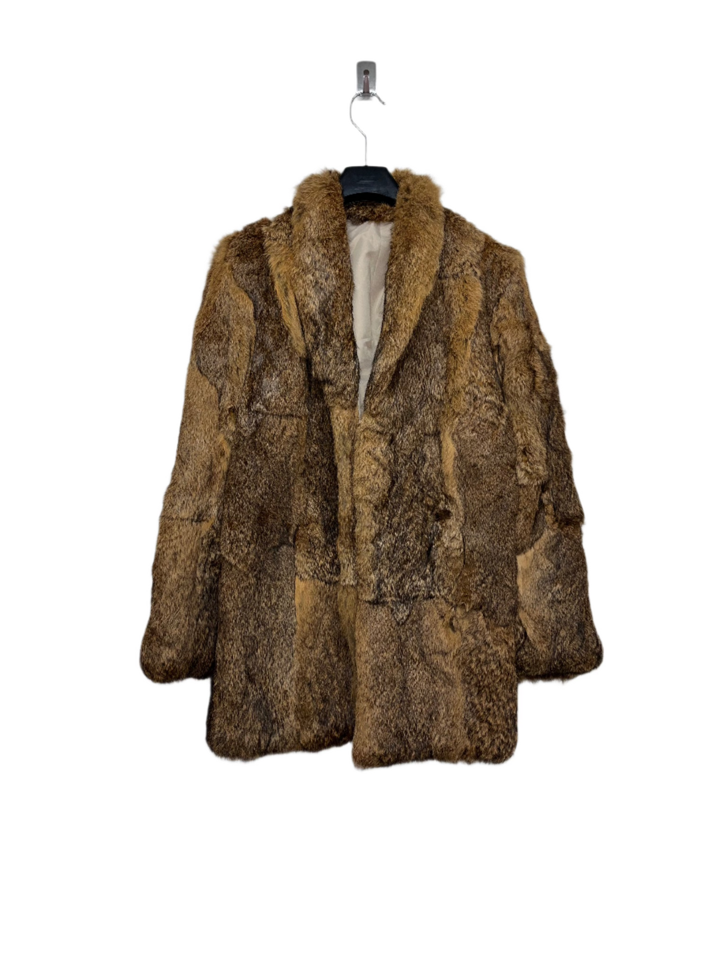 VINTAGE 90s structured boxy real fur camel-brown coat (M)