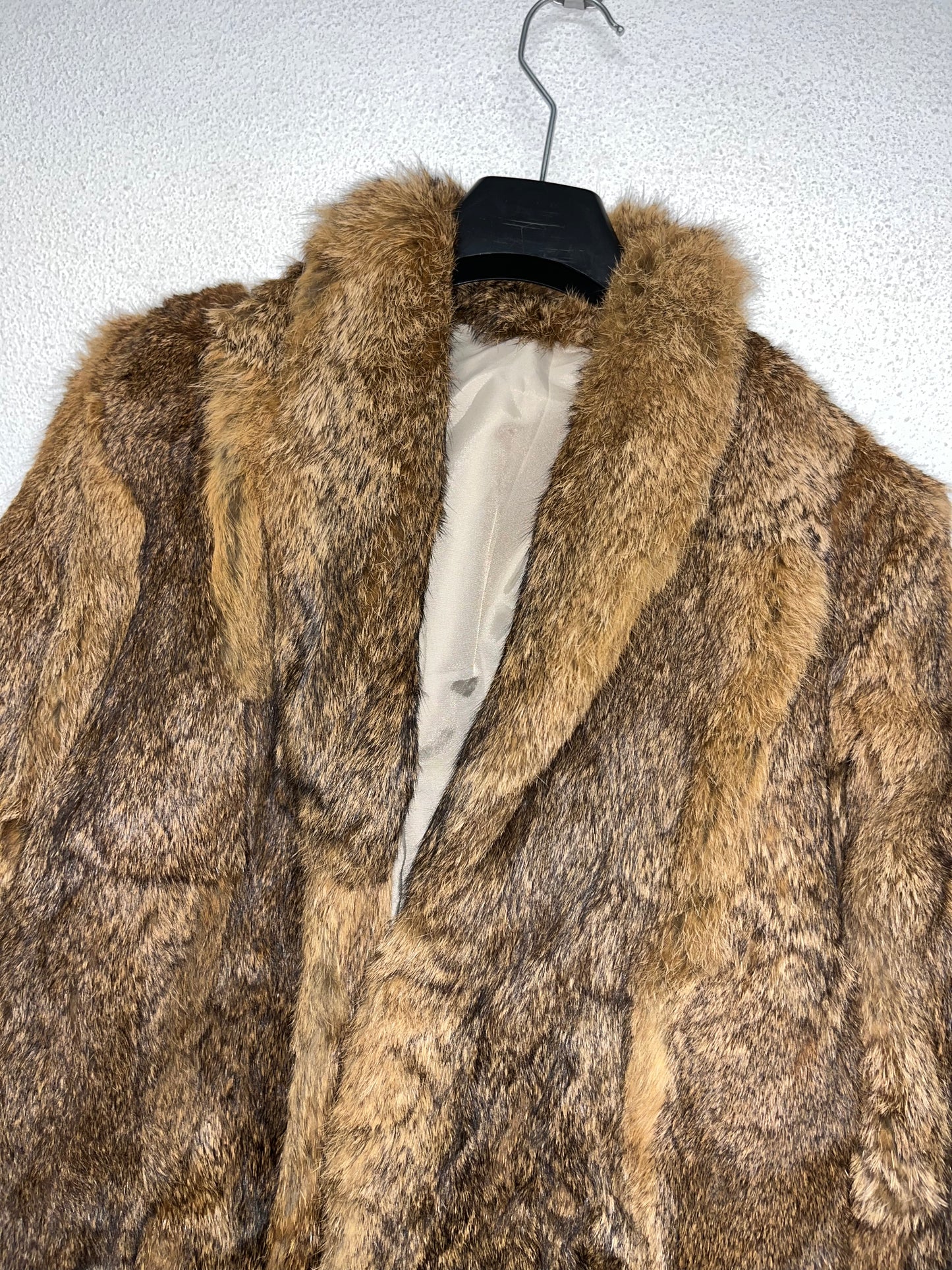 VINTAGE 90s structured boxy real fur camel-brown coat (M)