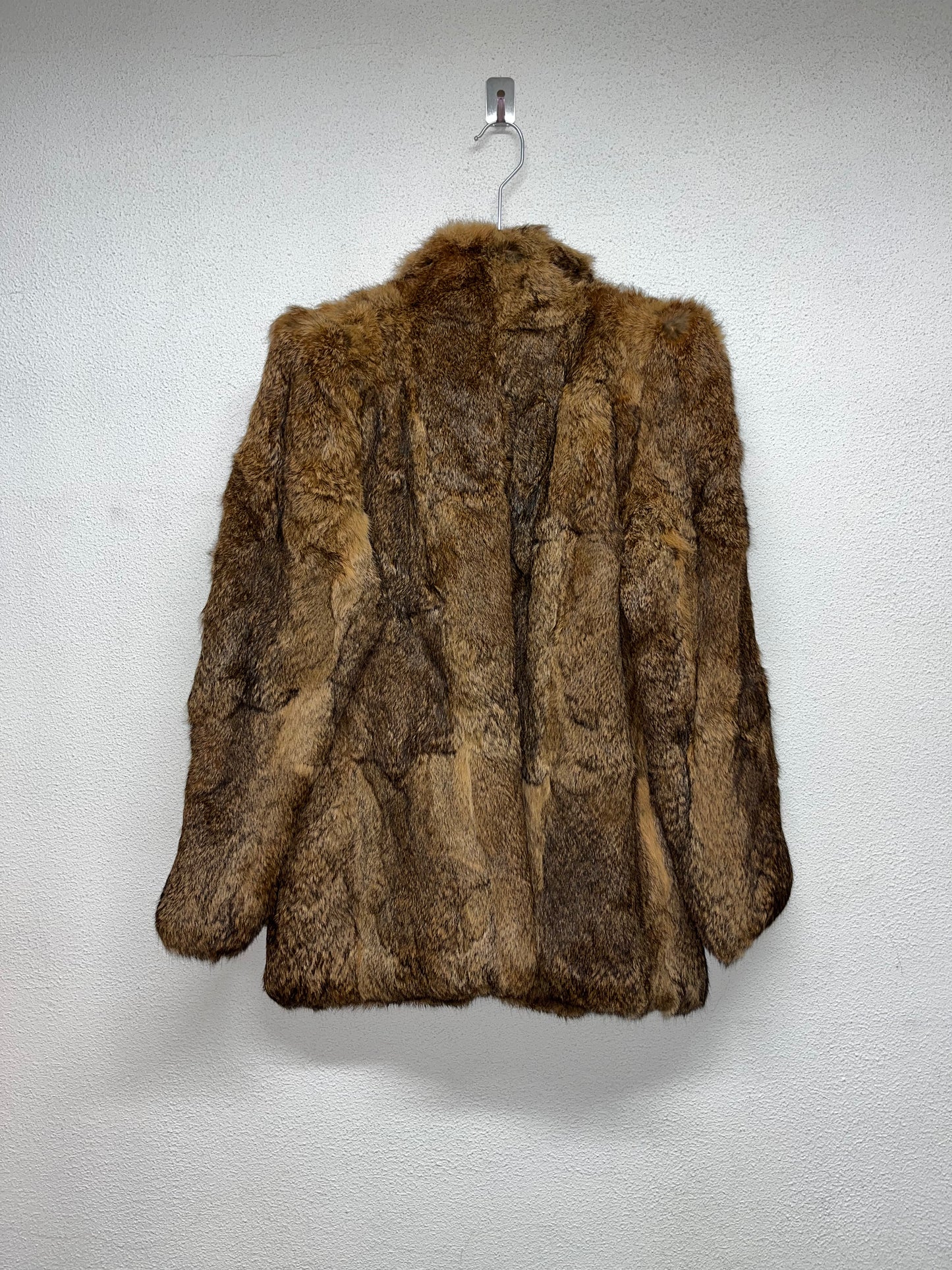 VINTAGE 90s structured boxy real fur camel-brown coat (M)