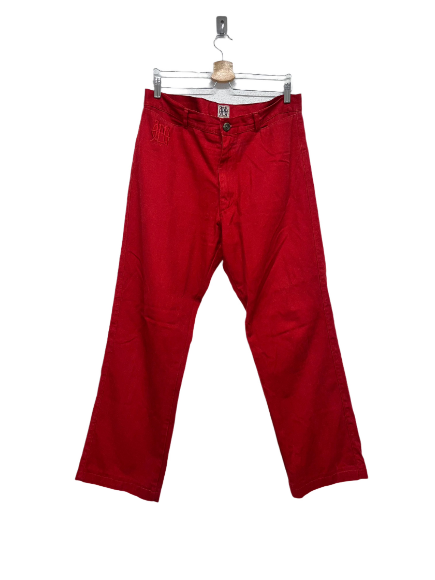 JEAN PAUL GAULTIER red trousers with embroidered logo (44/L)