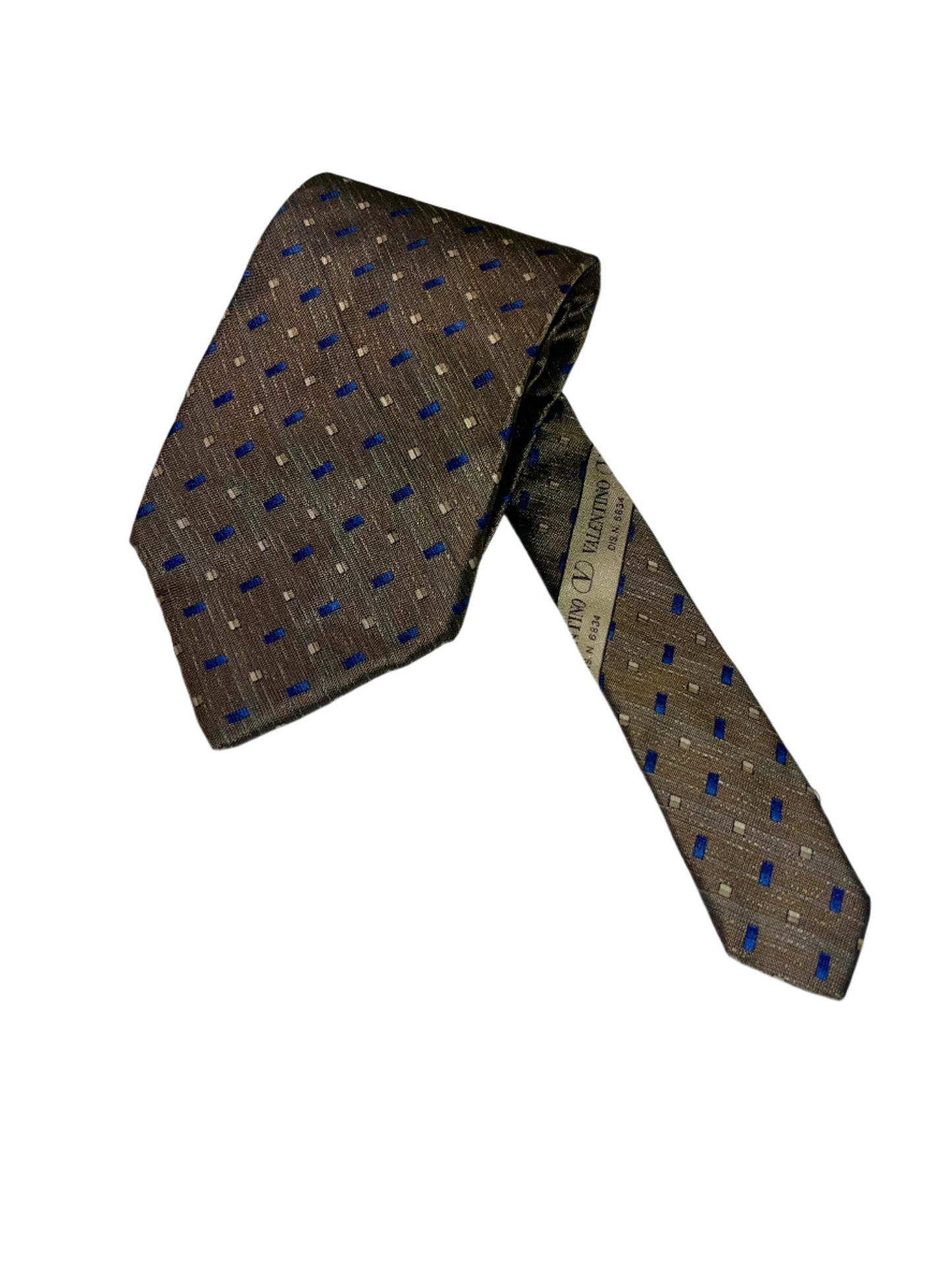 VALENTINO khaki and blue pattern classic tie