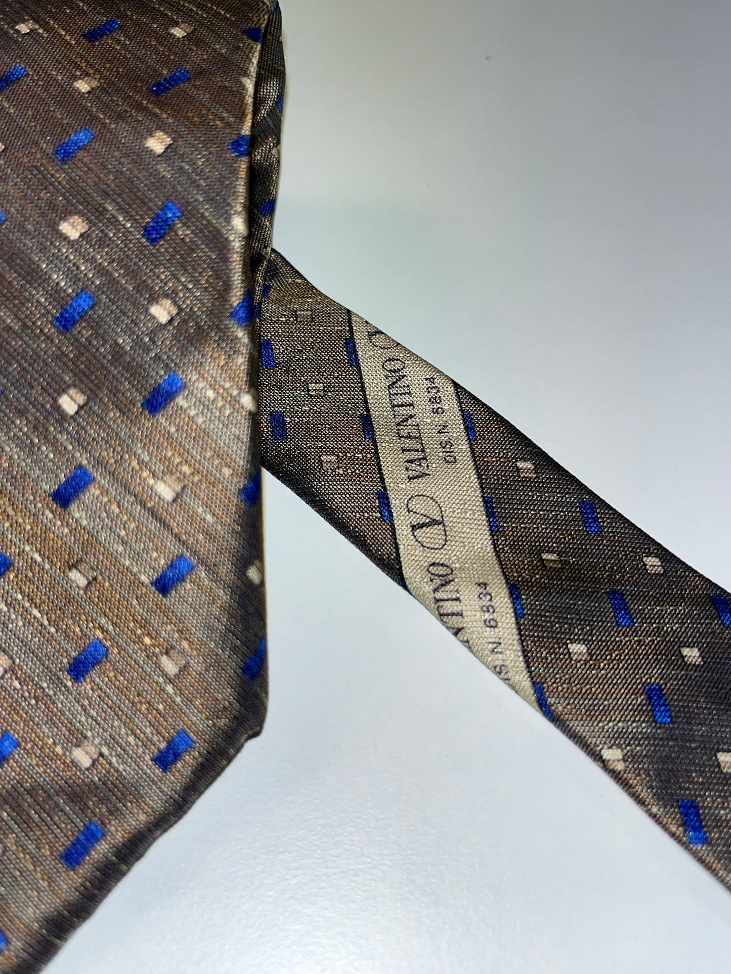 VALENTINO khaki and blue pattern classic tie