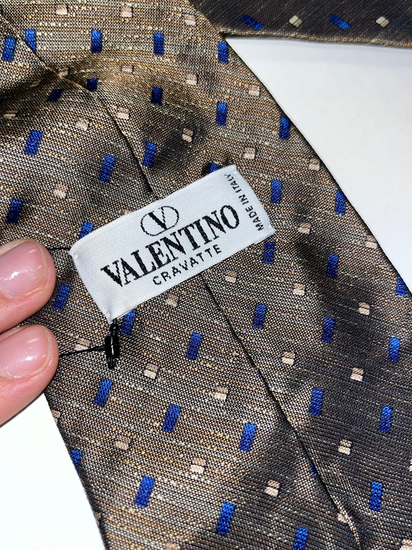 VALENTINO khaki and blue pattern classic tie