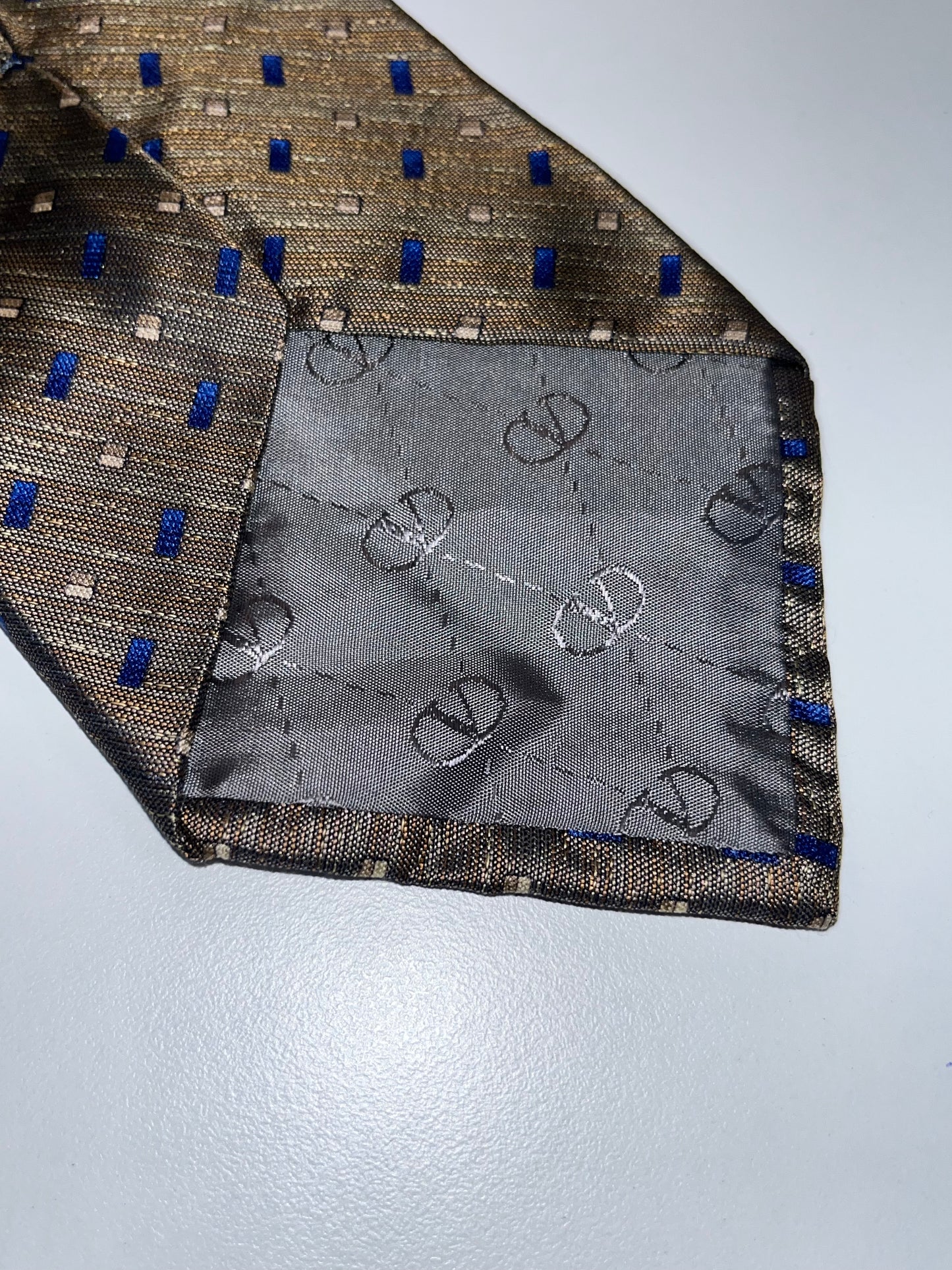 VALENTINO khaki and blue pattern classic tie