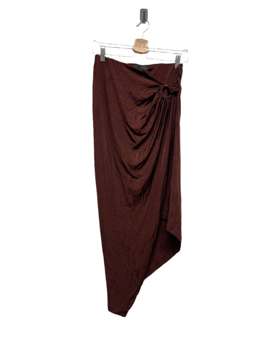 LOUISA BALLOU brown asymmetrical draped midi skirt with golden hoop  (XL)