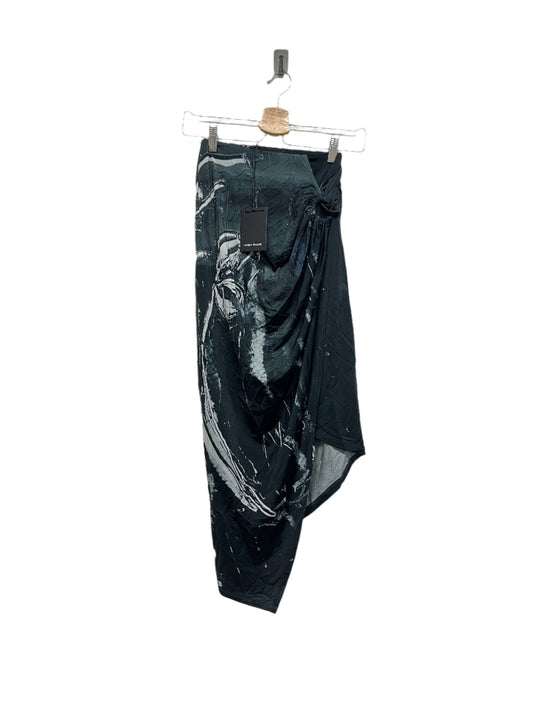 LOUISA BALLOU abstract print asymmetrical draped midi skirt with golden hoop (XS/S)