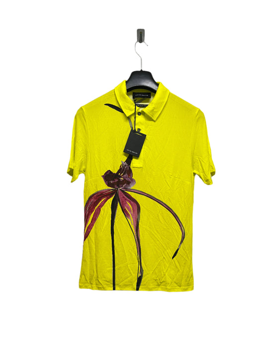 LOUISA BALLOU graphic flower yellow ribbed polo shirt (XL)