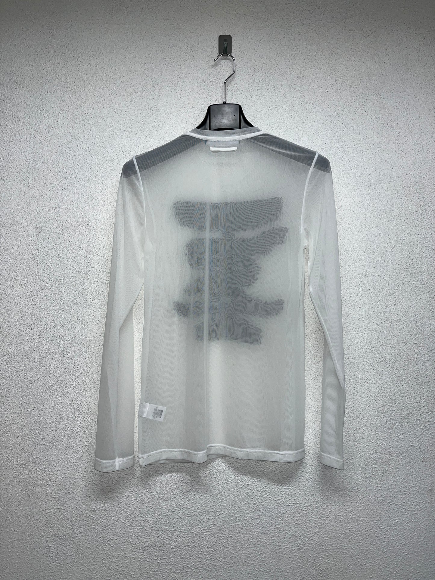 Y/PROJECT Paris Best white mesh longsleeve top with denim maxi patch (L)