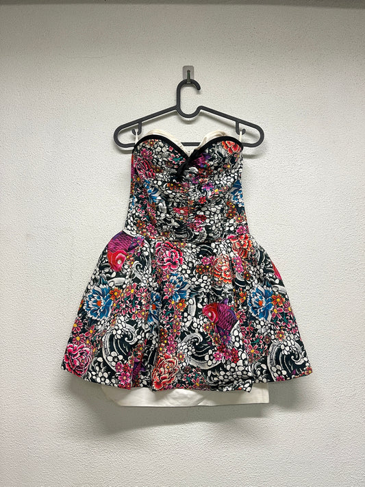 DSQUARED2 multicolour floral print double layer corseted cotton dress (XS)