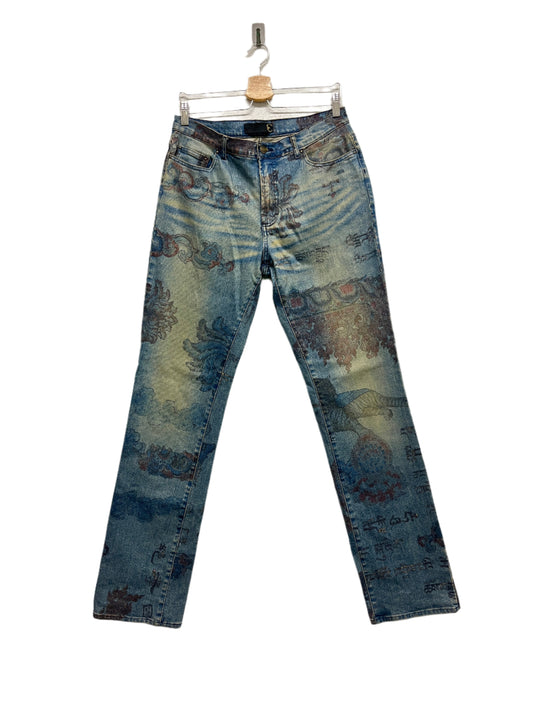 ROBERTO CAVALLI just cavalli SS05 'Asian Fantasy' print jeans (44/M)