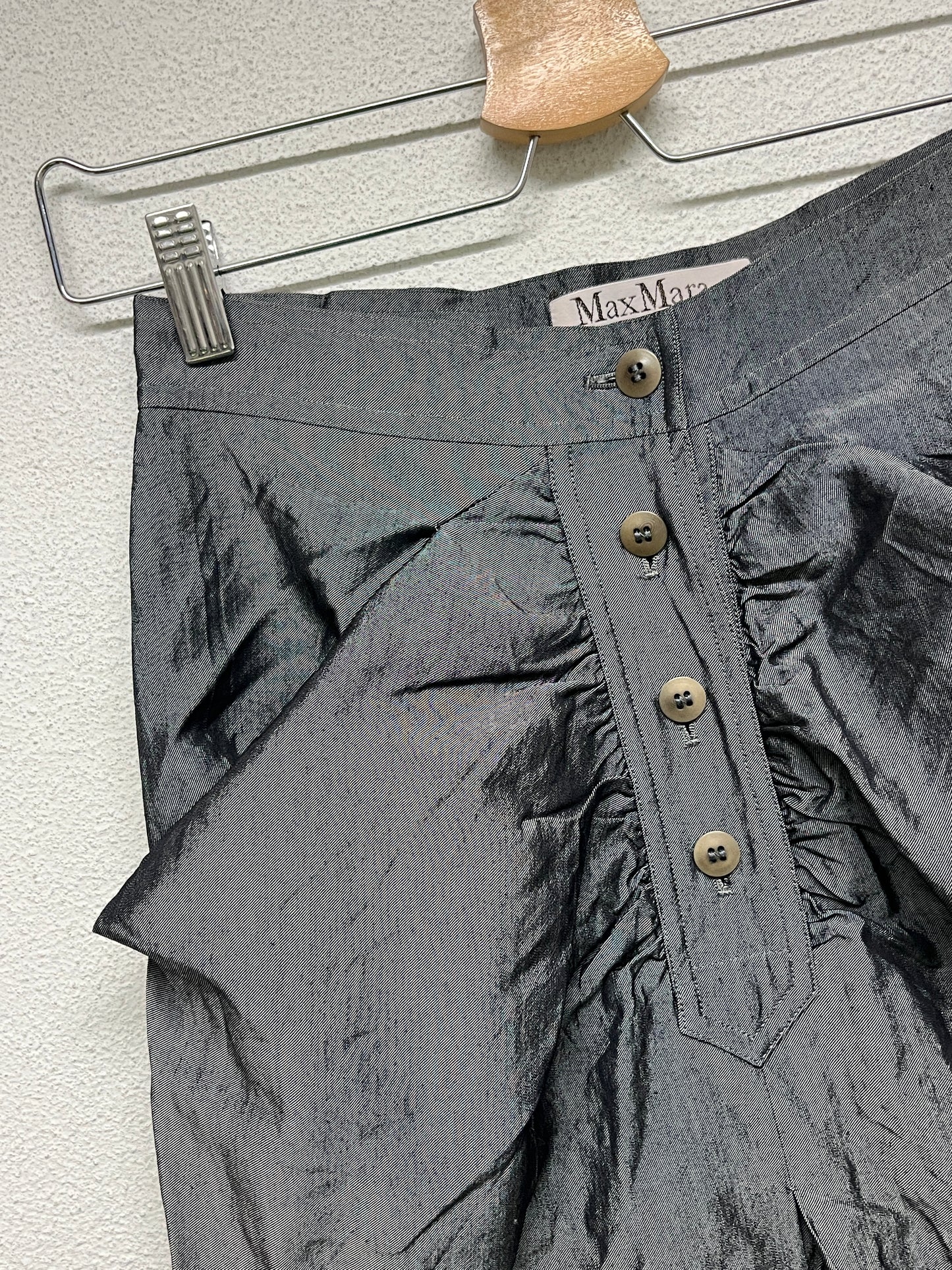MAX MARA grey shiny button up wool skirt (XS/S)