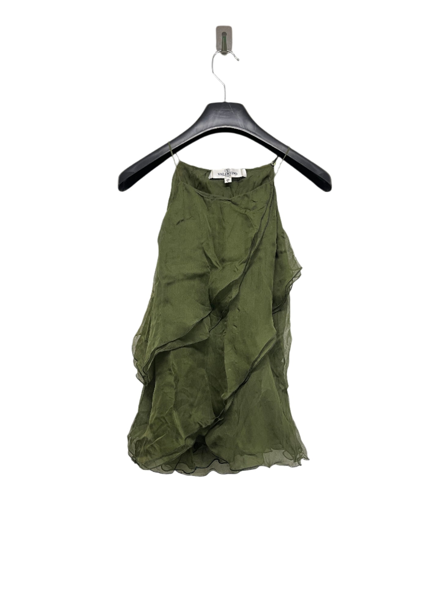 VALENTINO green cropped mesh multi-layer asymmetrical silk top (M)