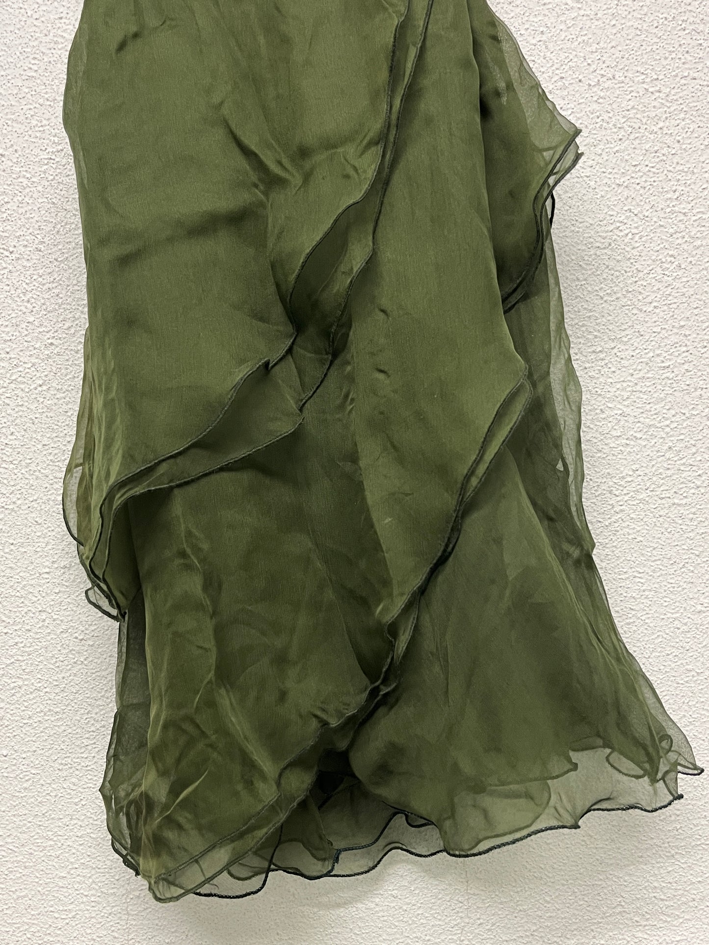 VALENTINO green cropped mesh multi-layer asymmetrical silk top (M)