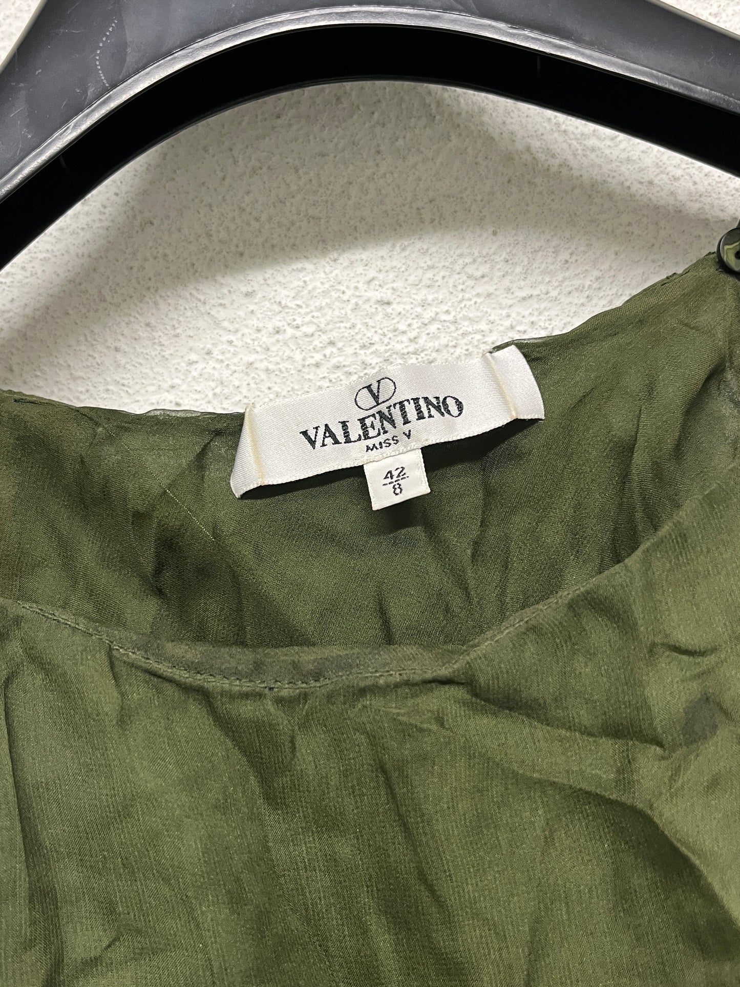 VALENTINO green cropped mesh multi-layer asymmetrical silk top (M)
