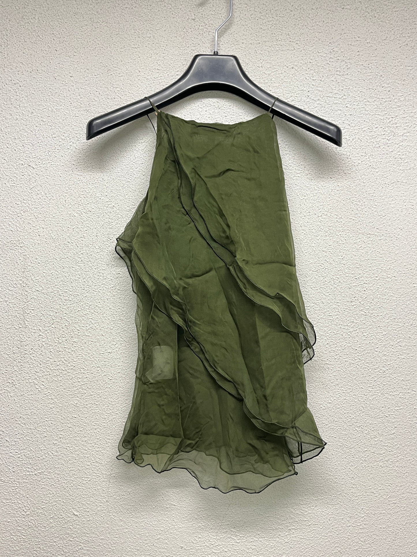 VALENTINO green cropped mesh multi-layer asymmetrical silk top (M)