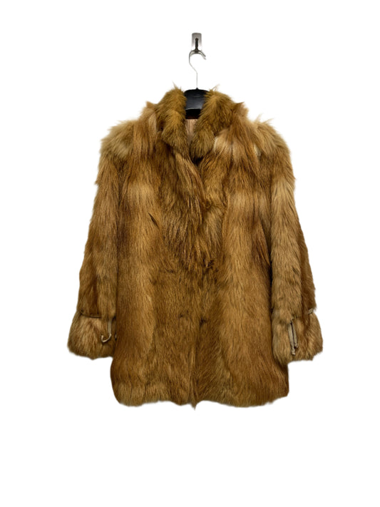 VINTAGE camel-brown real fur coat with string details (M-XL)