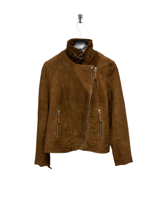 VINTAGE brown suede leather zipped jacket (M)