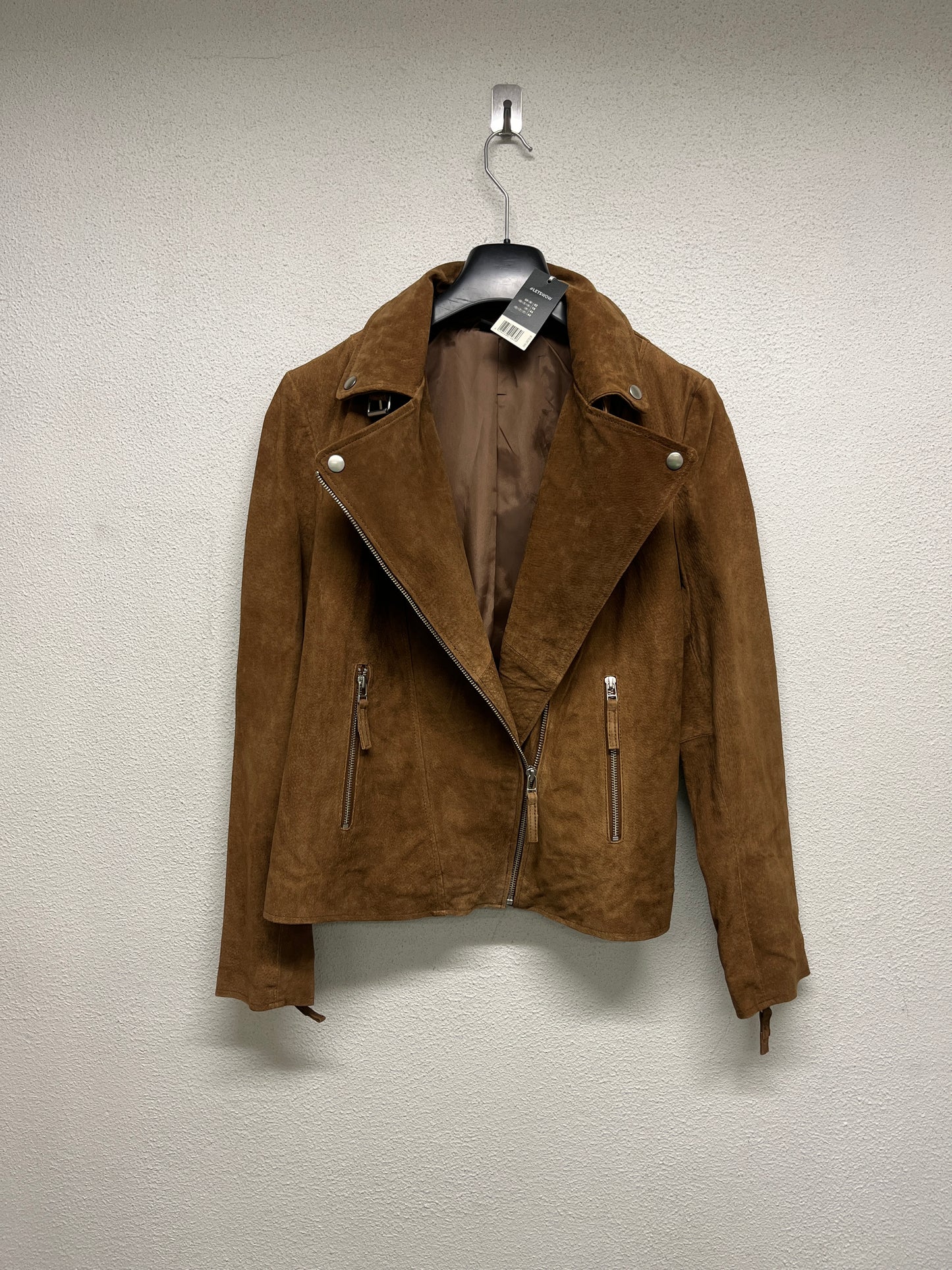 VINTAGE brown suede leather zipped jacket (M)