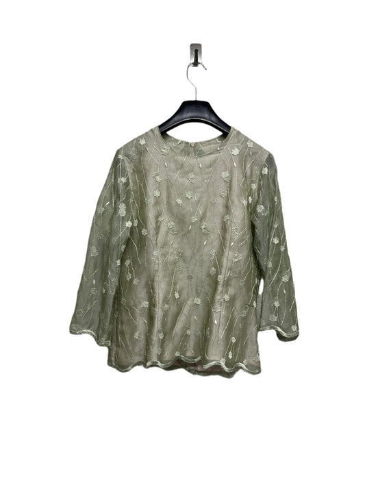 VINTAGE green floral embroidery top (M)