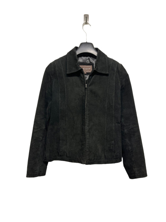 VINTAGE SUEDE black leather zip-up trucker jacket