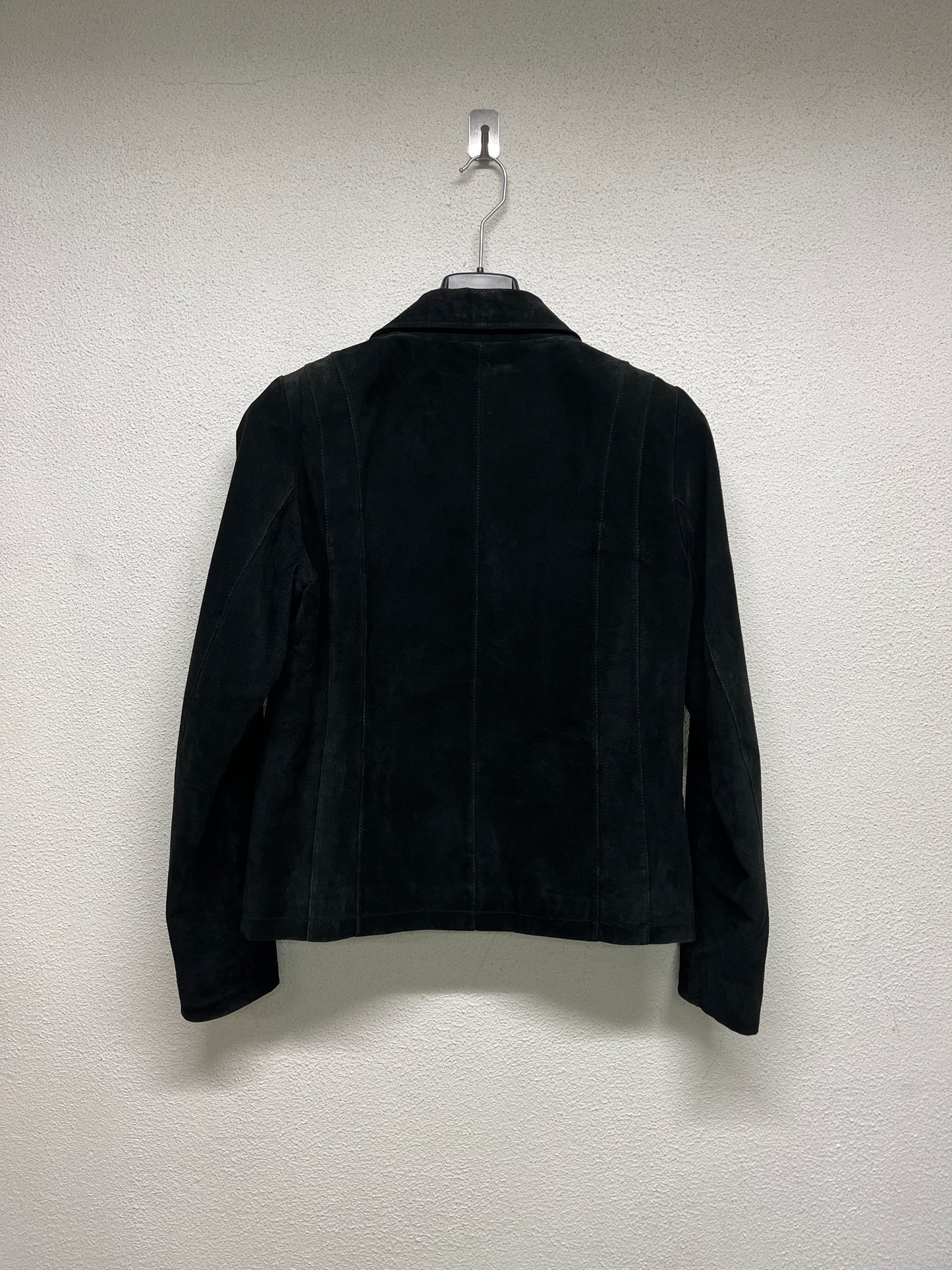 VINTAGE SUEDE black leather zip-up trucker jacket