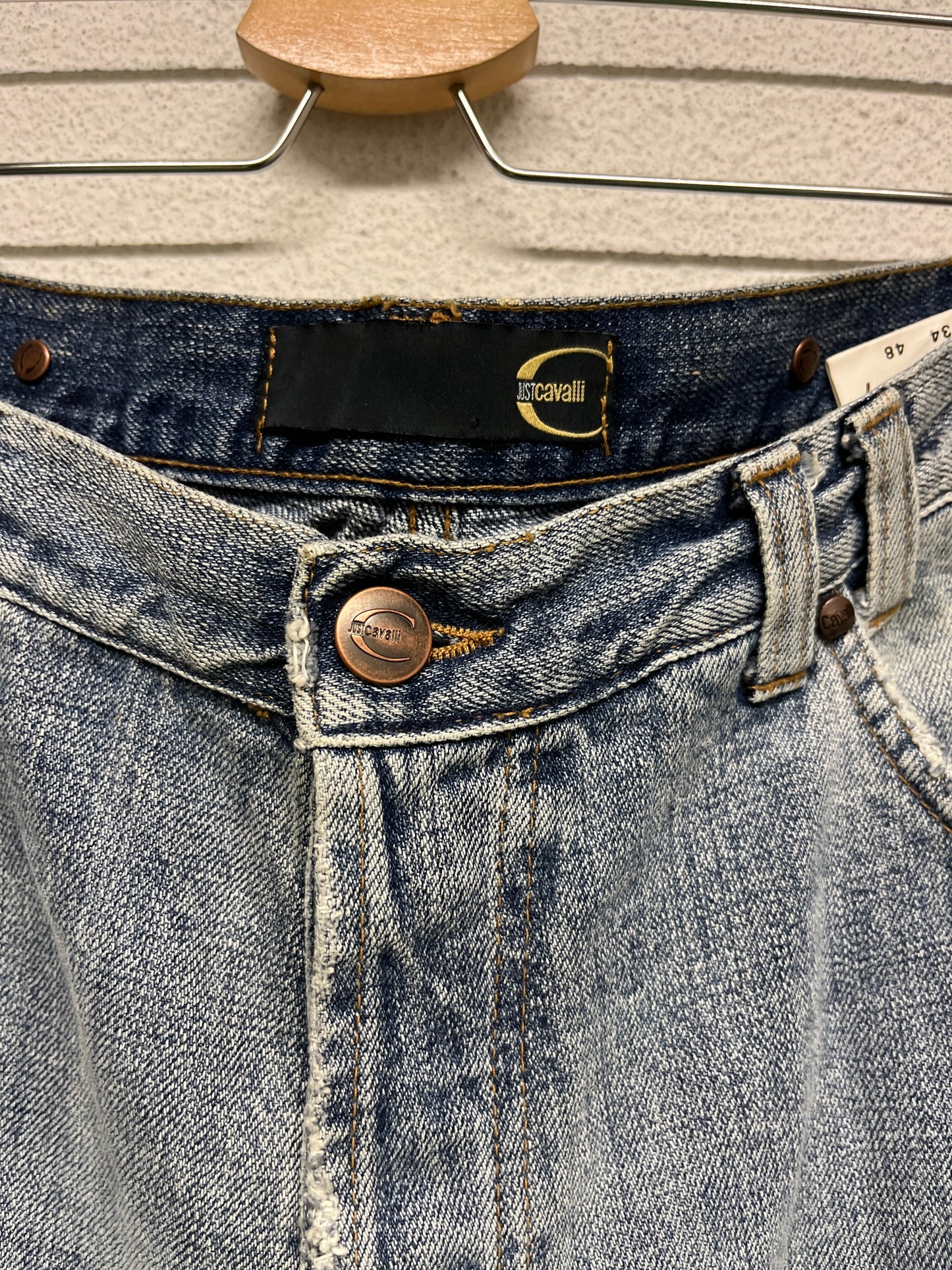 ROBERTO CAVALLI just cavalli tattoo graphic distressed denim bootcut trousers (M)