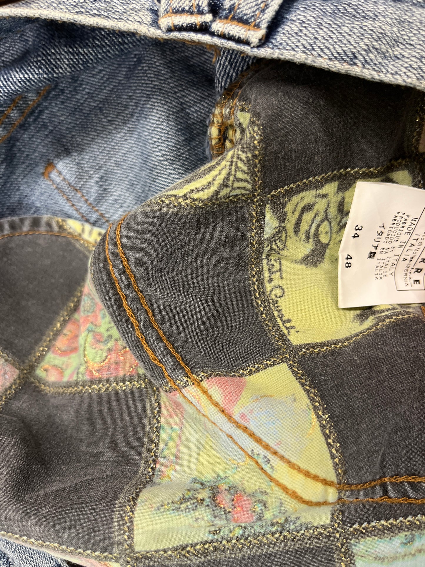 ROBERTO CAVALLI just cavalli tattoo graphic distressed denim bootcut trousers (M)