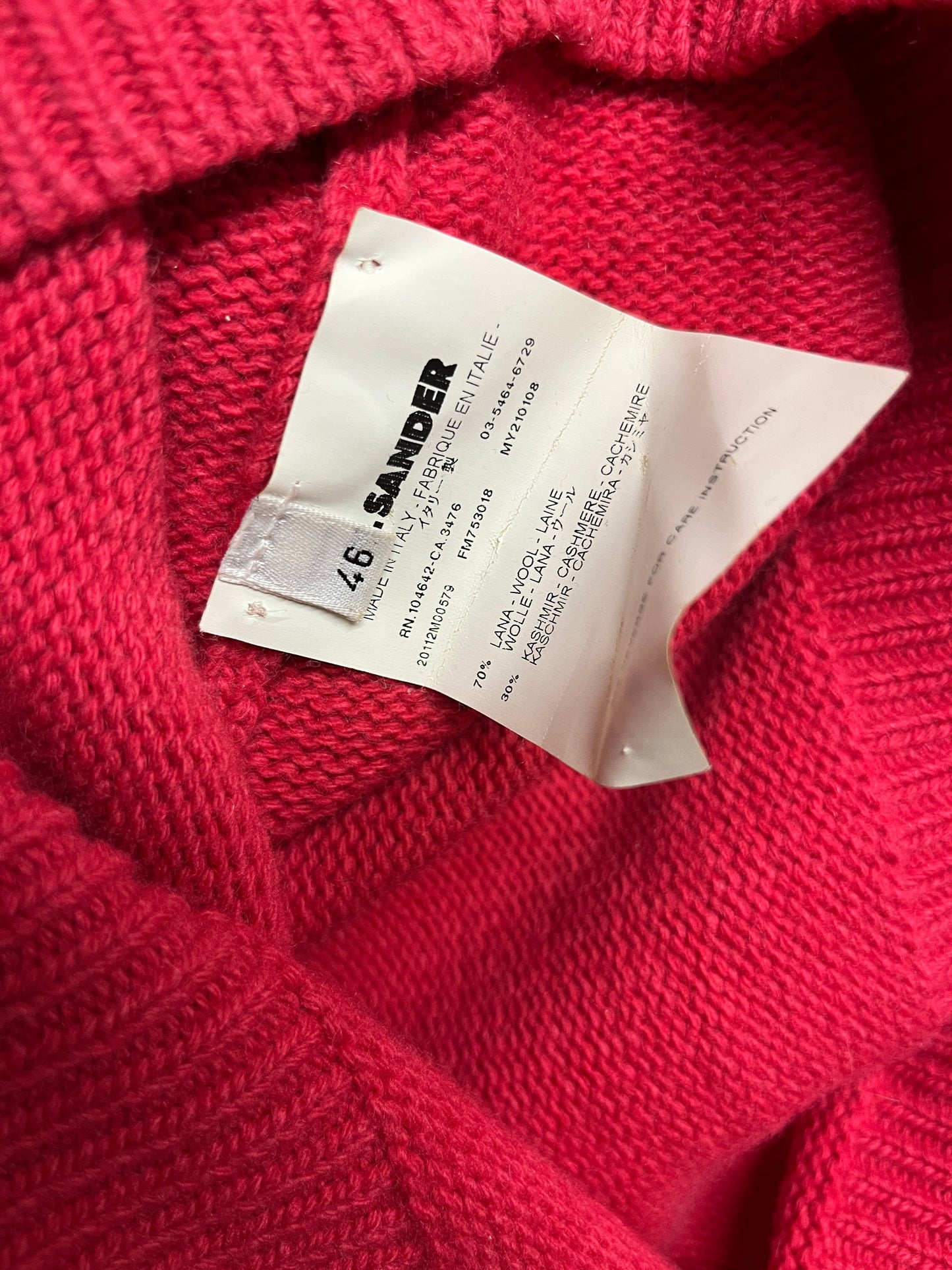 JIL SANDER pink wool sweater with double collar (XL)