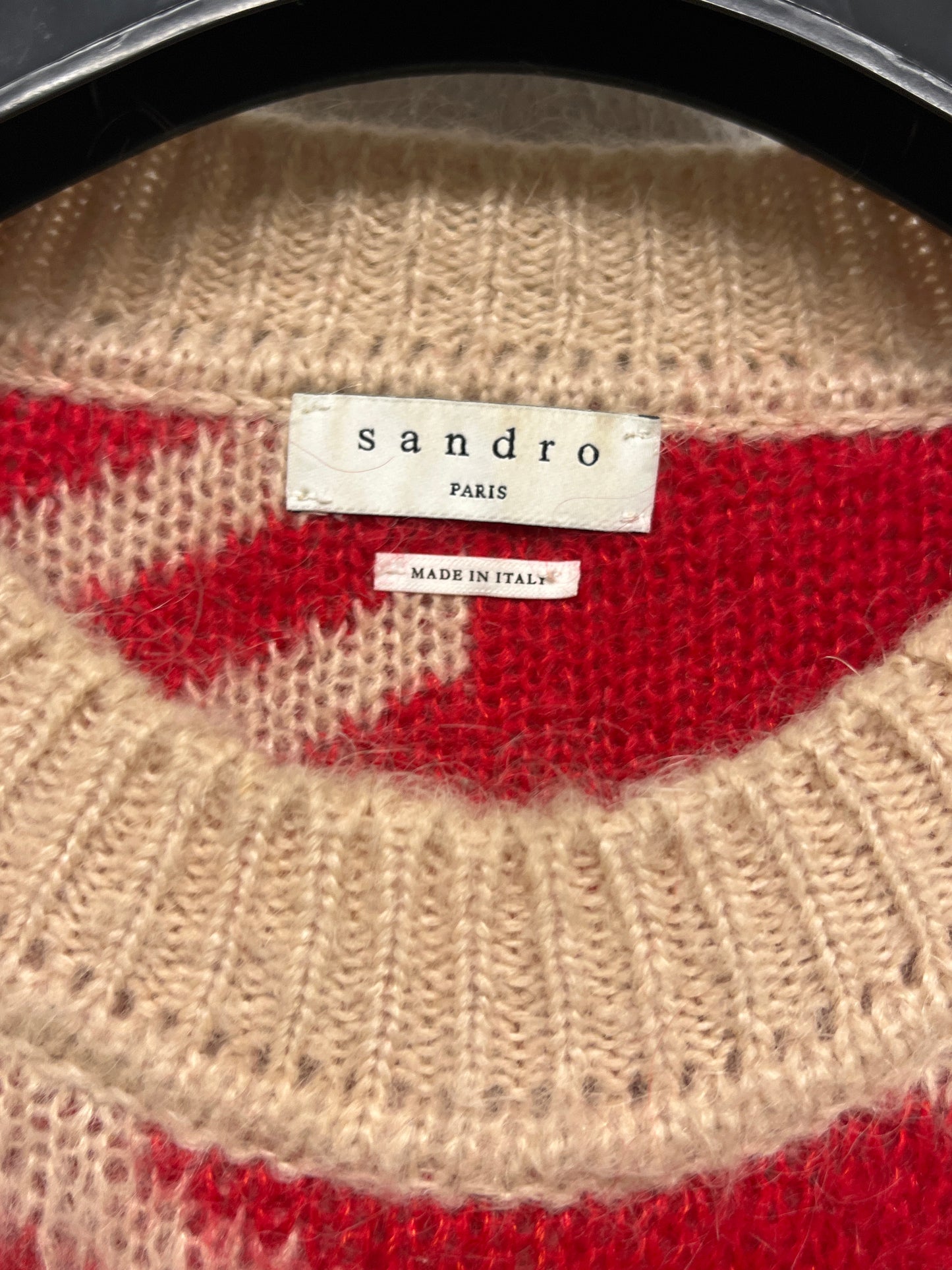 SANDRO beige and pink plaid mohair sweater (S/M)
