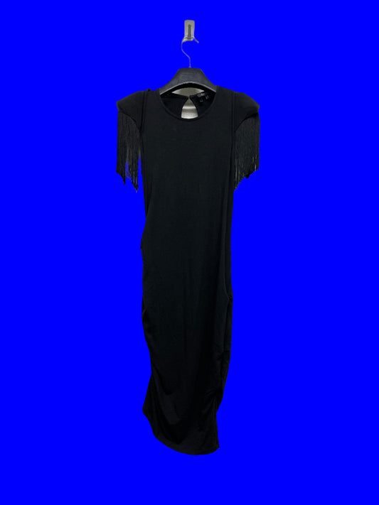 PATRIZIA PEPE black viscose dress with shoulder fringes and pads (XS/S)
