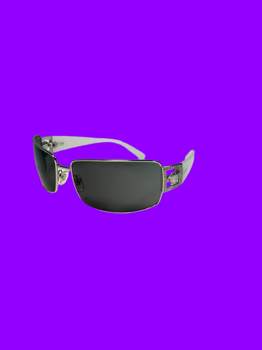 VERSACE chome squared sunglasses with rhinestones logos