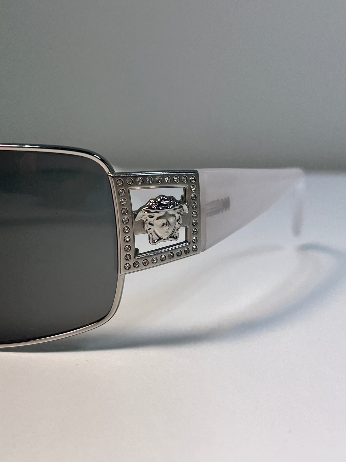 VERSACE chome squared sunglasses with rhinestones logos
