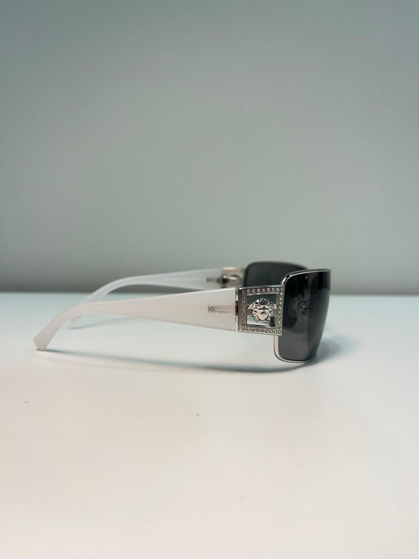 VERSACE chome squared sunglasses with rhinestones logos