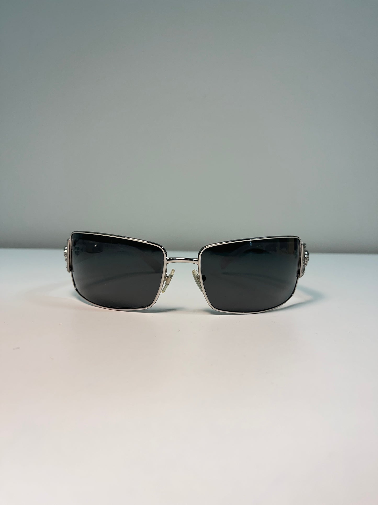 VERSACE chome squared sunglasses with rhinestones logos