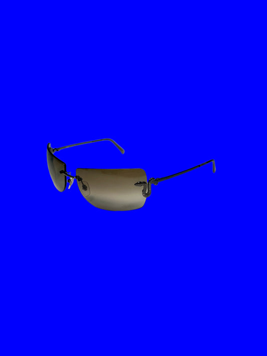 VERSACE black retro frameless squared snake embellishment sunglasses