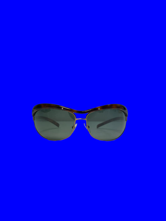 BOTTEGA VENETTA turtle shell pattern oval oversize studed sunglasses